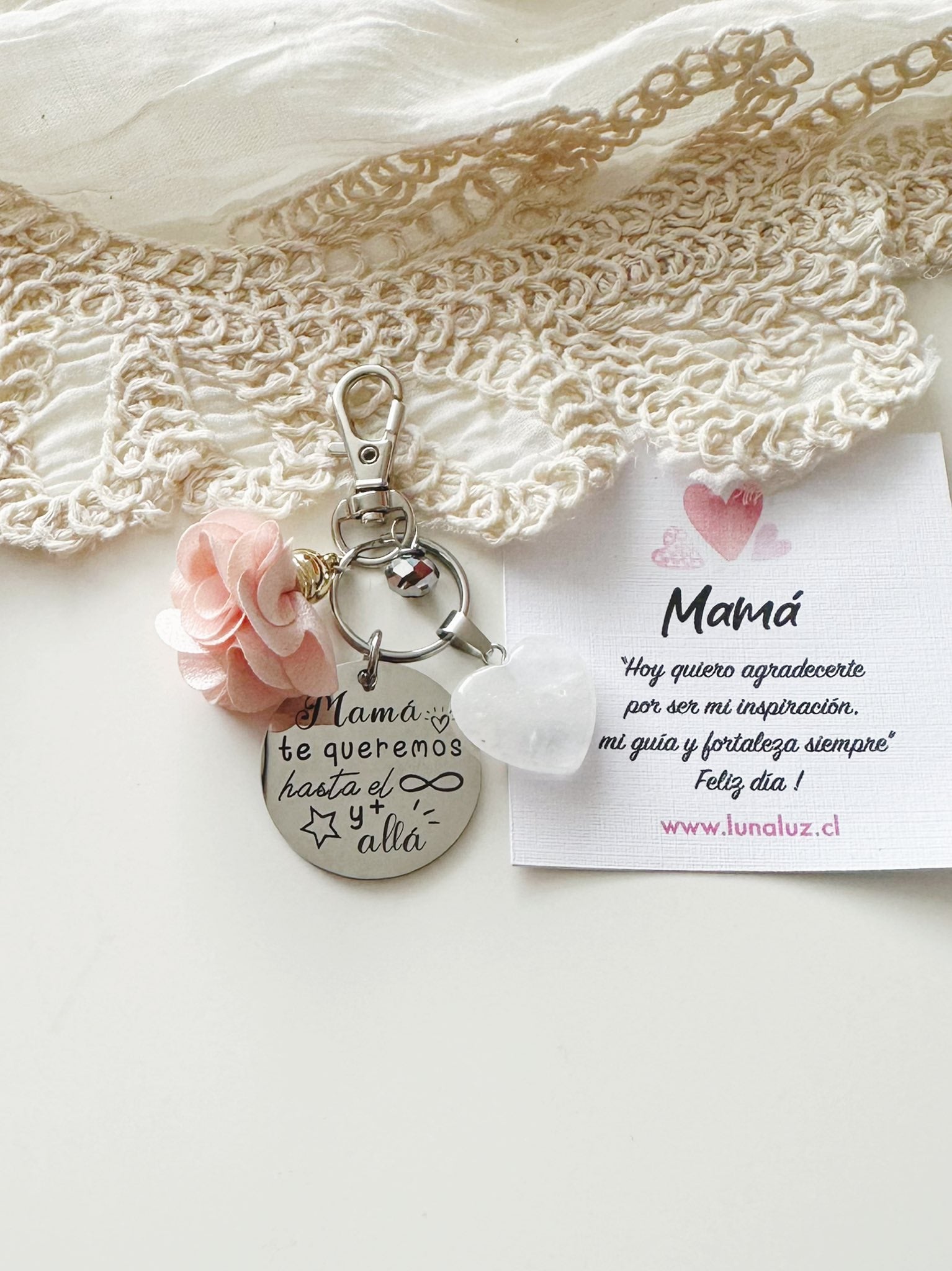 Llavero Eres Mi Hogar Mamá con Corazón de Cuarzo | Regalo Día de la Madre