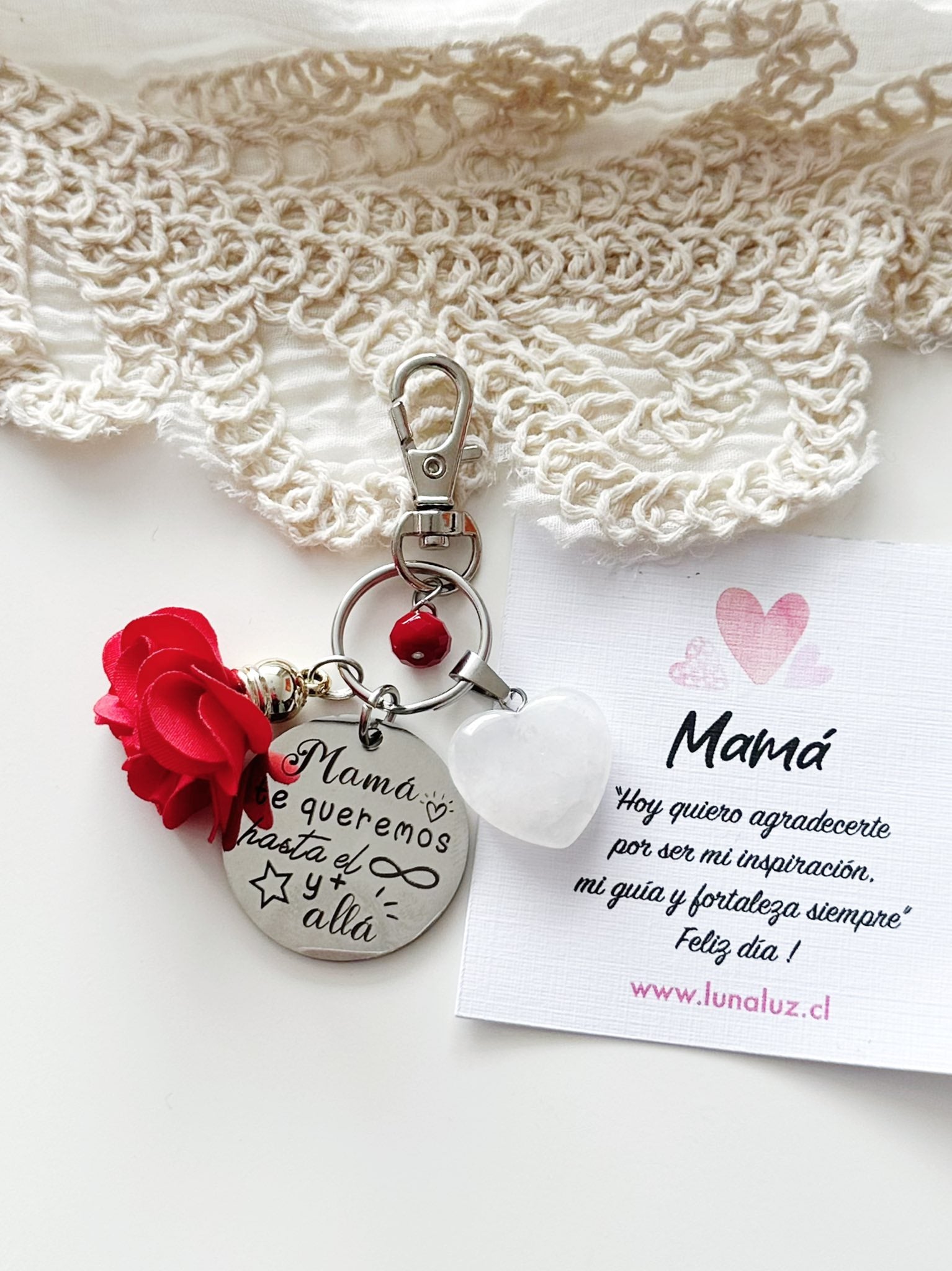 Llavero Amor Infinito para Mamá con Corazón de Cuarzo | Regalo para mamá