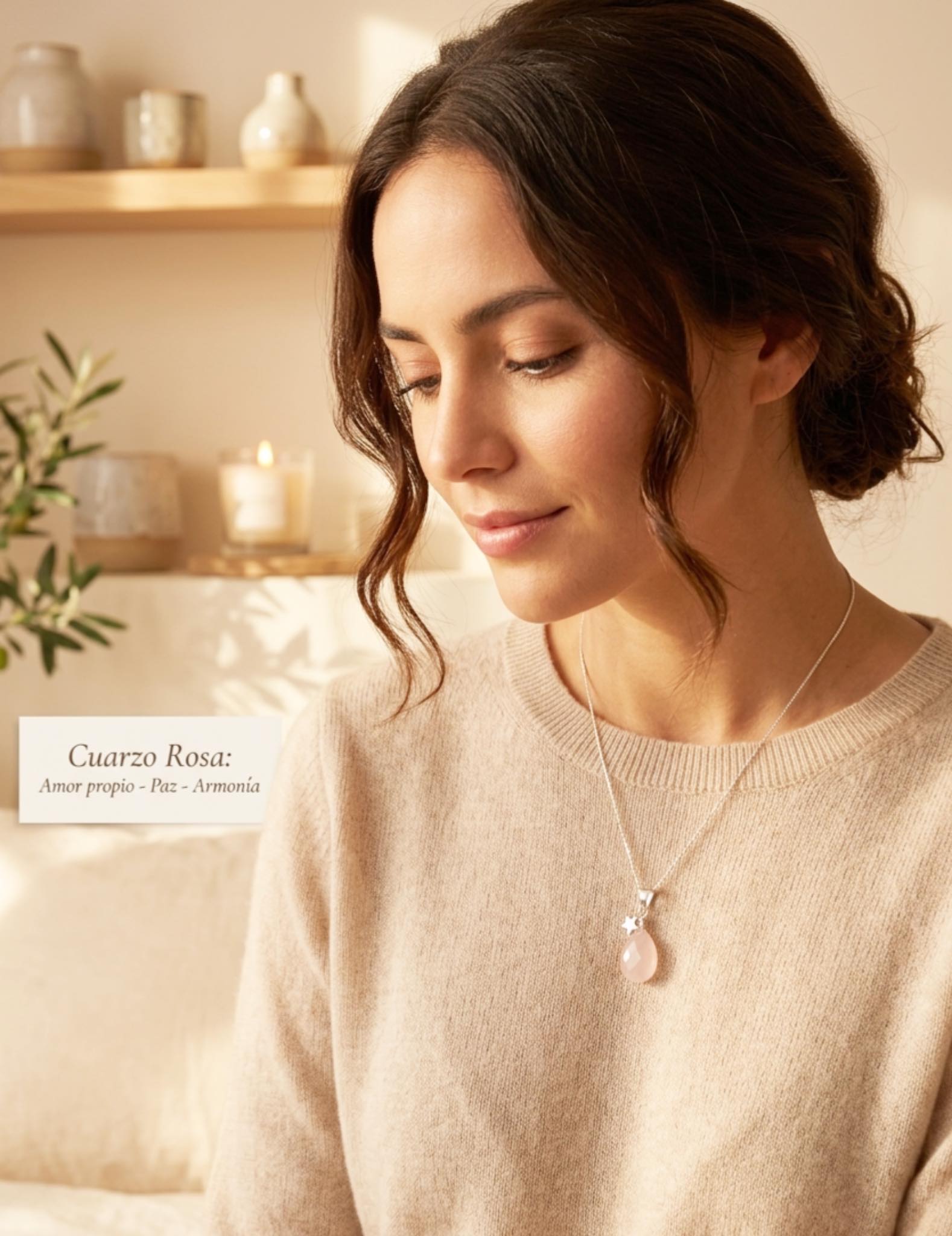 Collar Gota de Cuarzo Rosa con Estrella | Regalo para Mamá