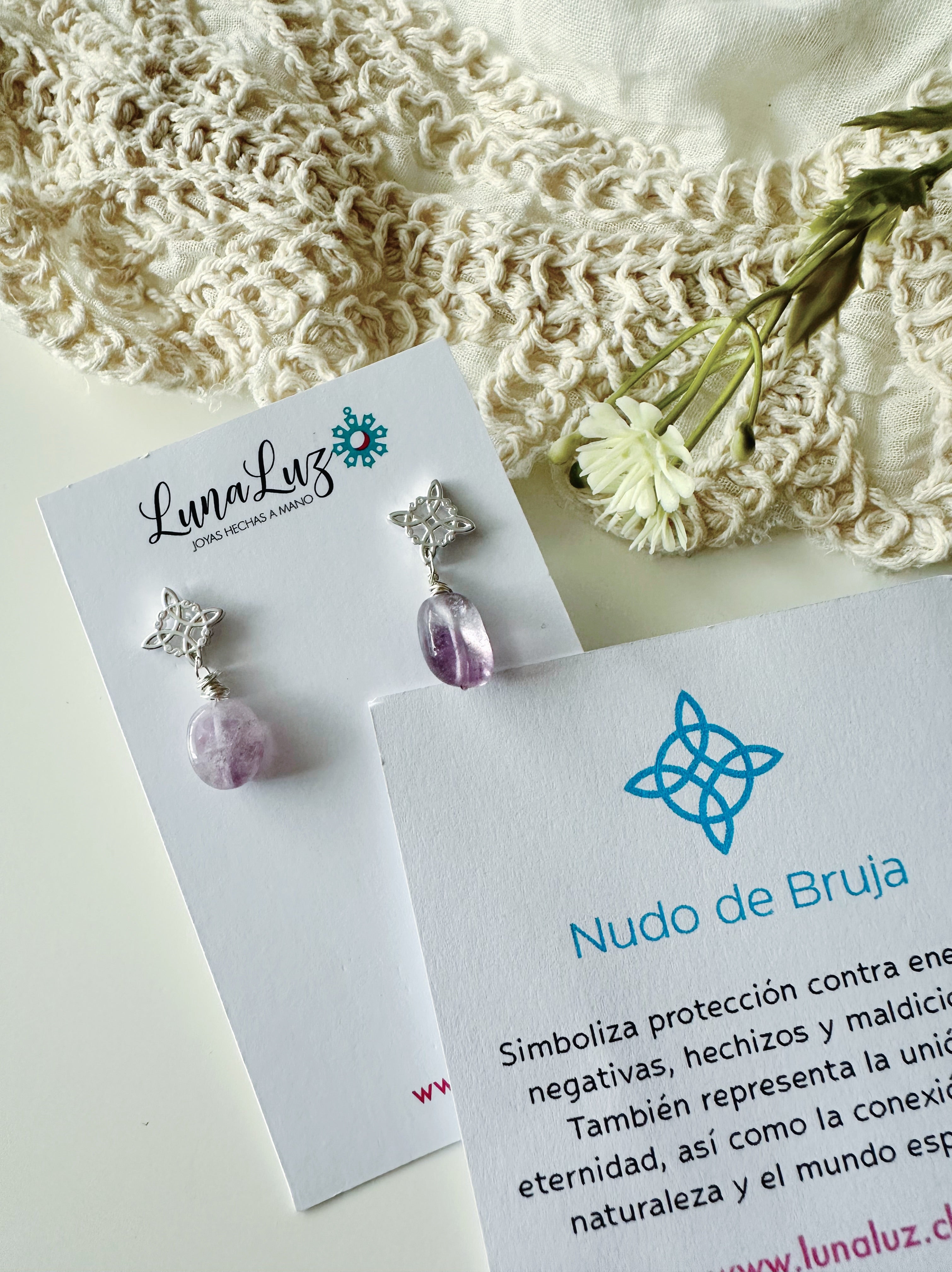 Aros Nudo de Bruja con piedra Amatista "Protección Espiritual"