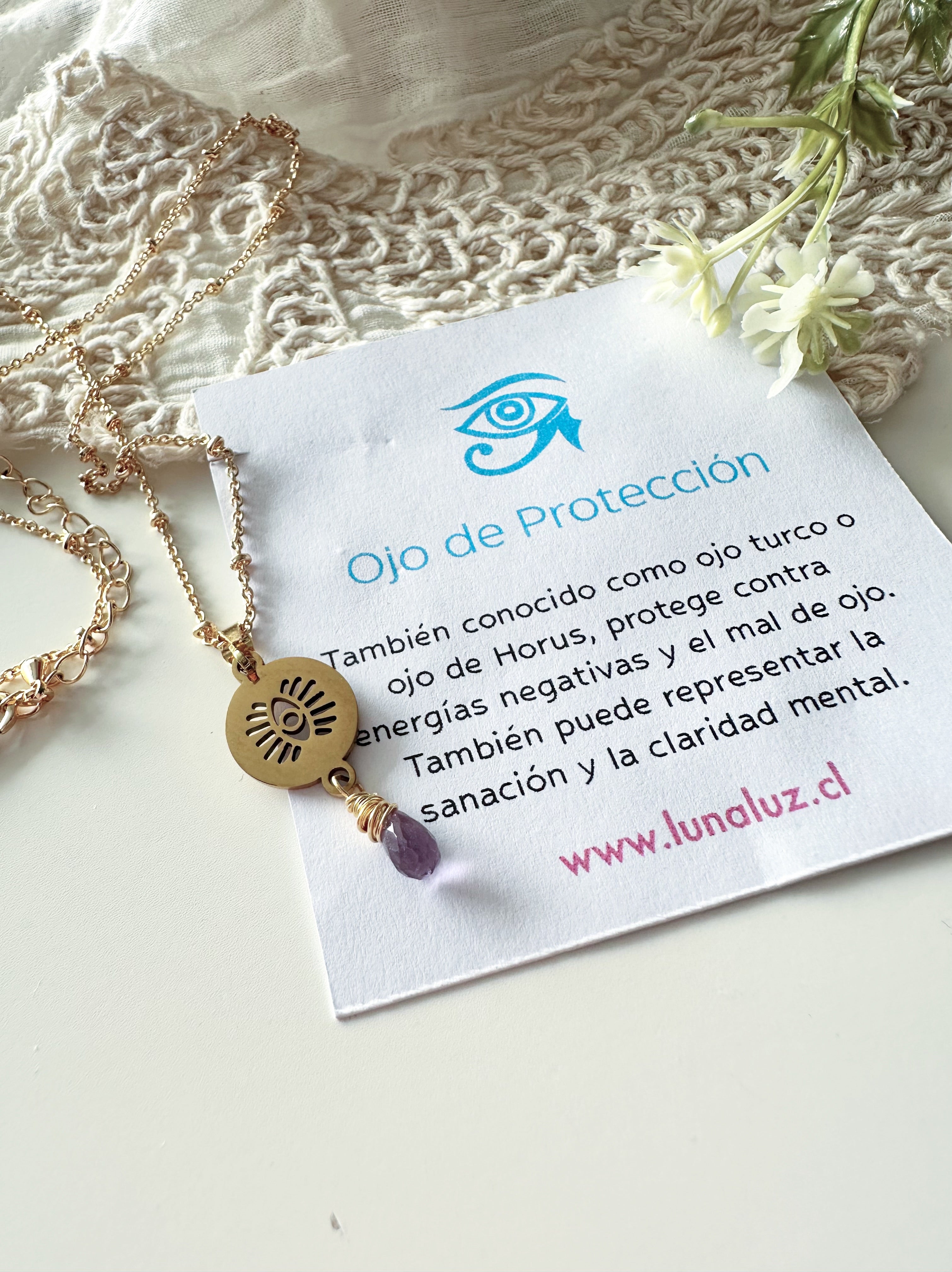 Collar Ojo de protección con piedra Amatista "Intuición y Energía Protectora"