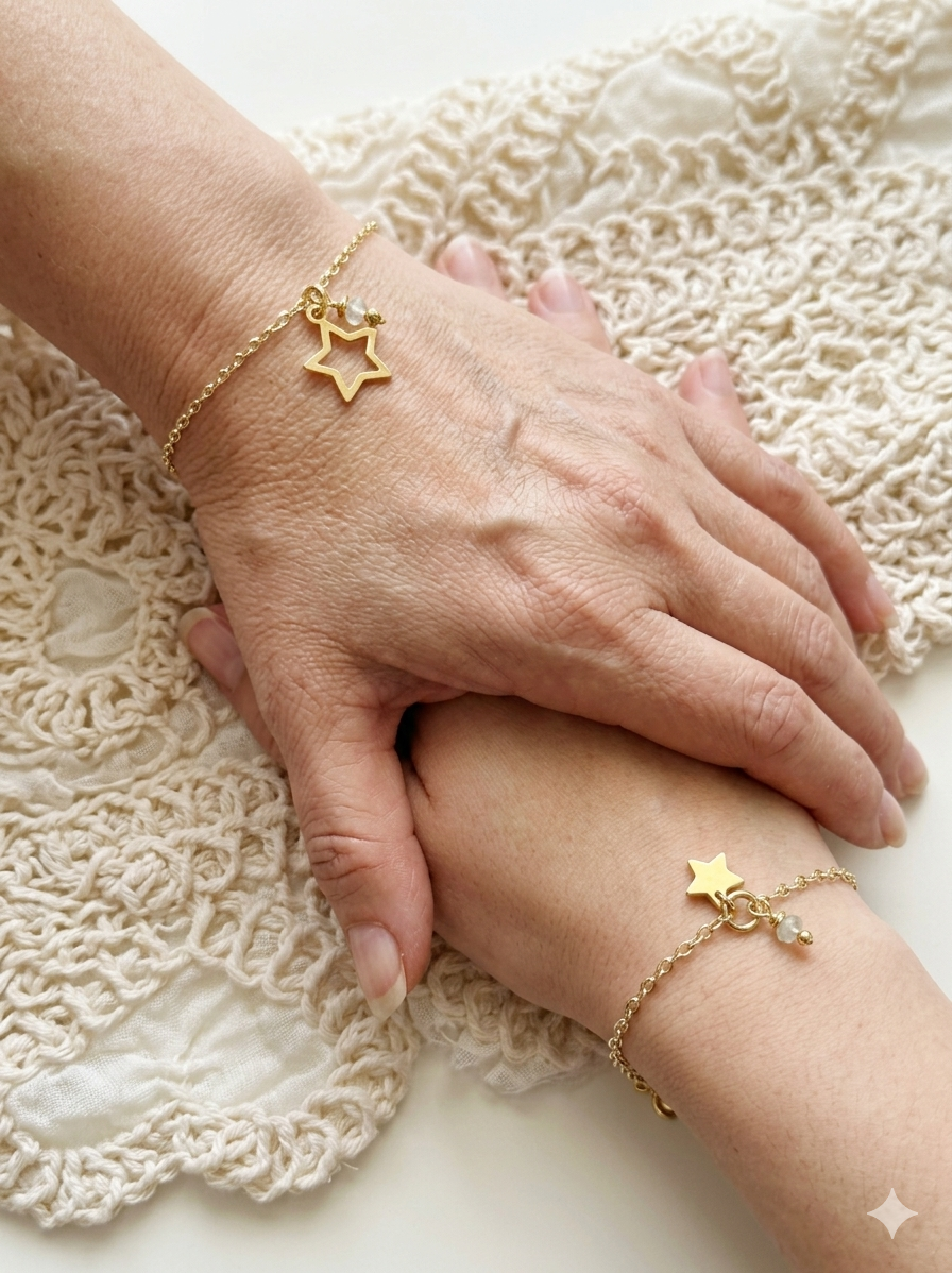 Set Pulseras Estrella de Unión – Piedra Natural | Madre e Hija