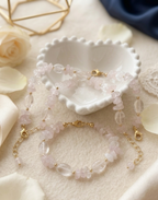 Pulsera “Me elijo” en piedras de cuarzo rosa