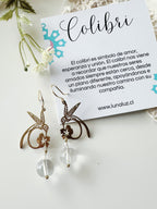 Aros  "Luz Alegría y energía pura" Colibrí de Cuarzo Cristal