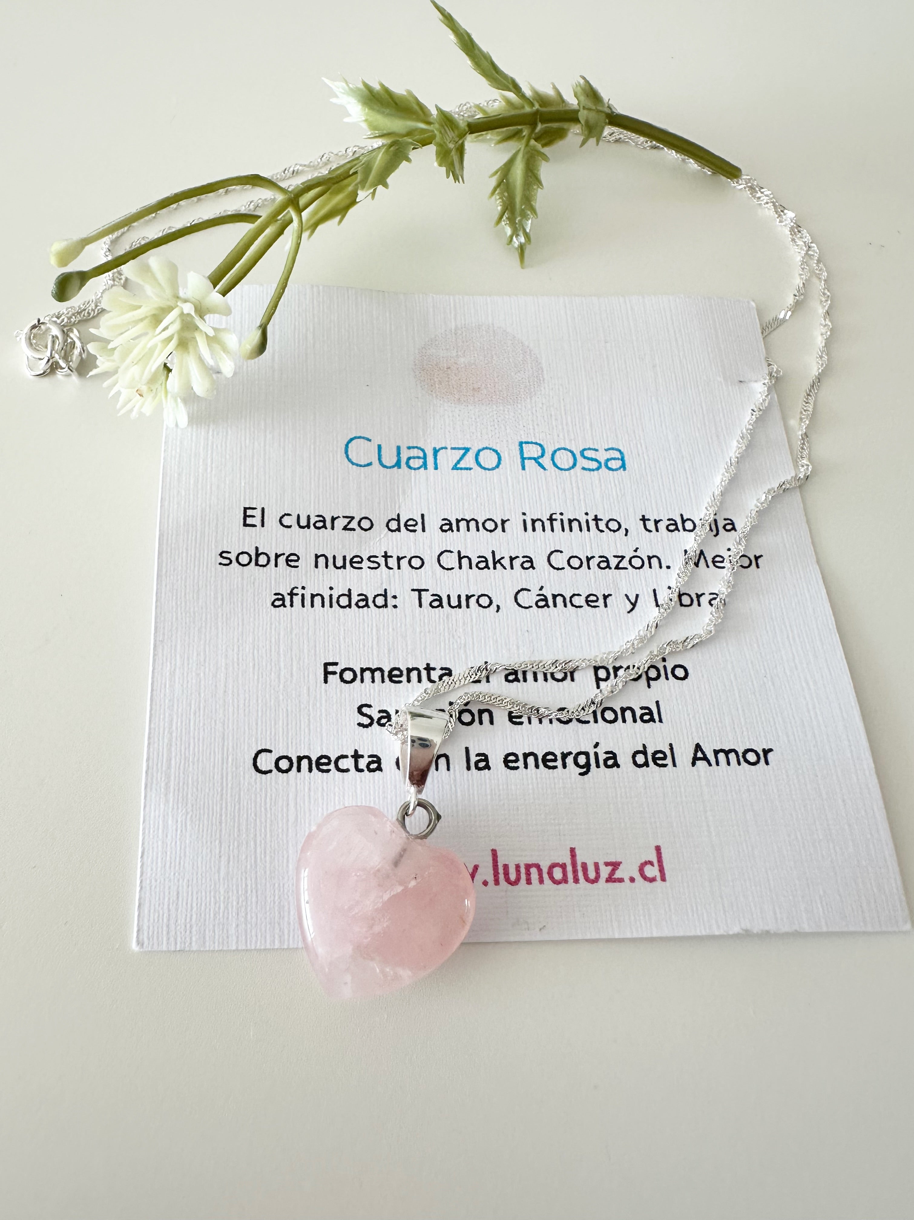 Collar "Amor del Corazón" en piedra Cuarzo Rosa
