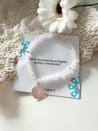 Pulsera de Cuarzo Rosa “Fe y Amor” con Colgante Padre Nuestro