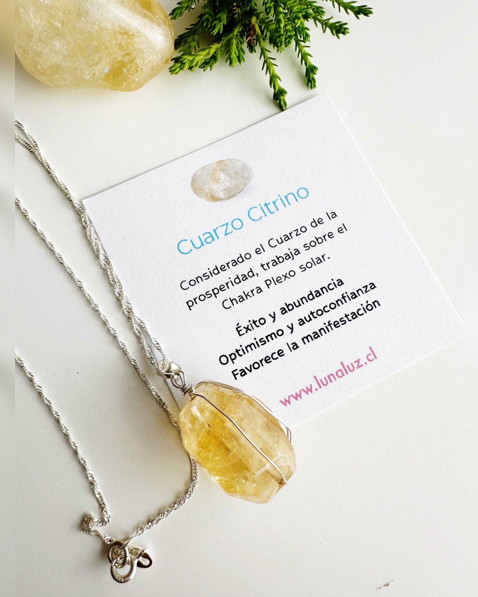 Collar de Plata 925 colgante Cuarzo Citrino. Incluye significado de la piedra y Packing para regalo