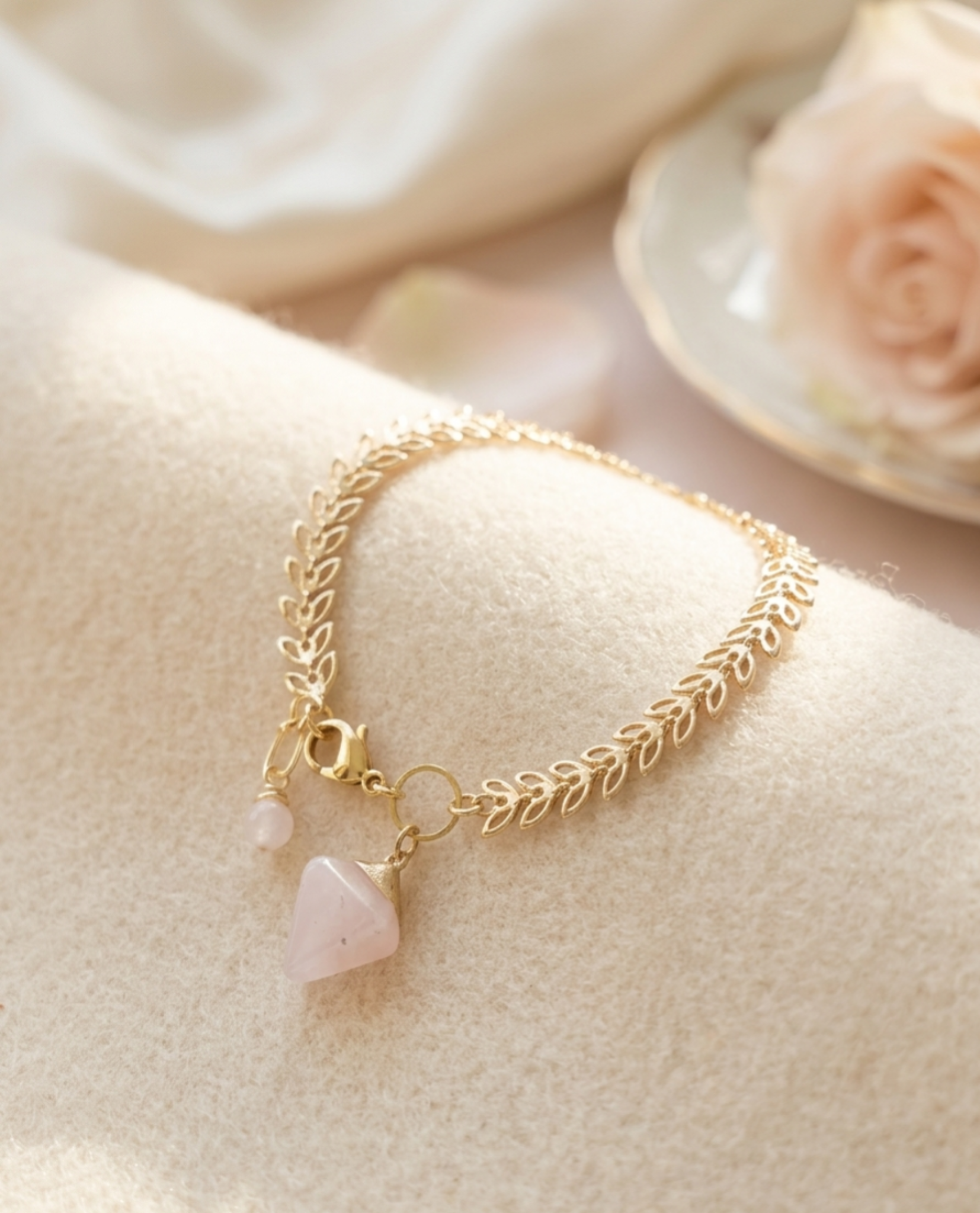 Pulsera “Bienestar” en piedra Cuarzo Rosa y piedra Fluorita verde, Elige la tuya aquí
