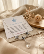 Collar trio Nudo de Bruja y piedra Cuarzo Cristal con significado "Protección Ancestral"