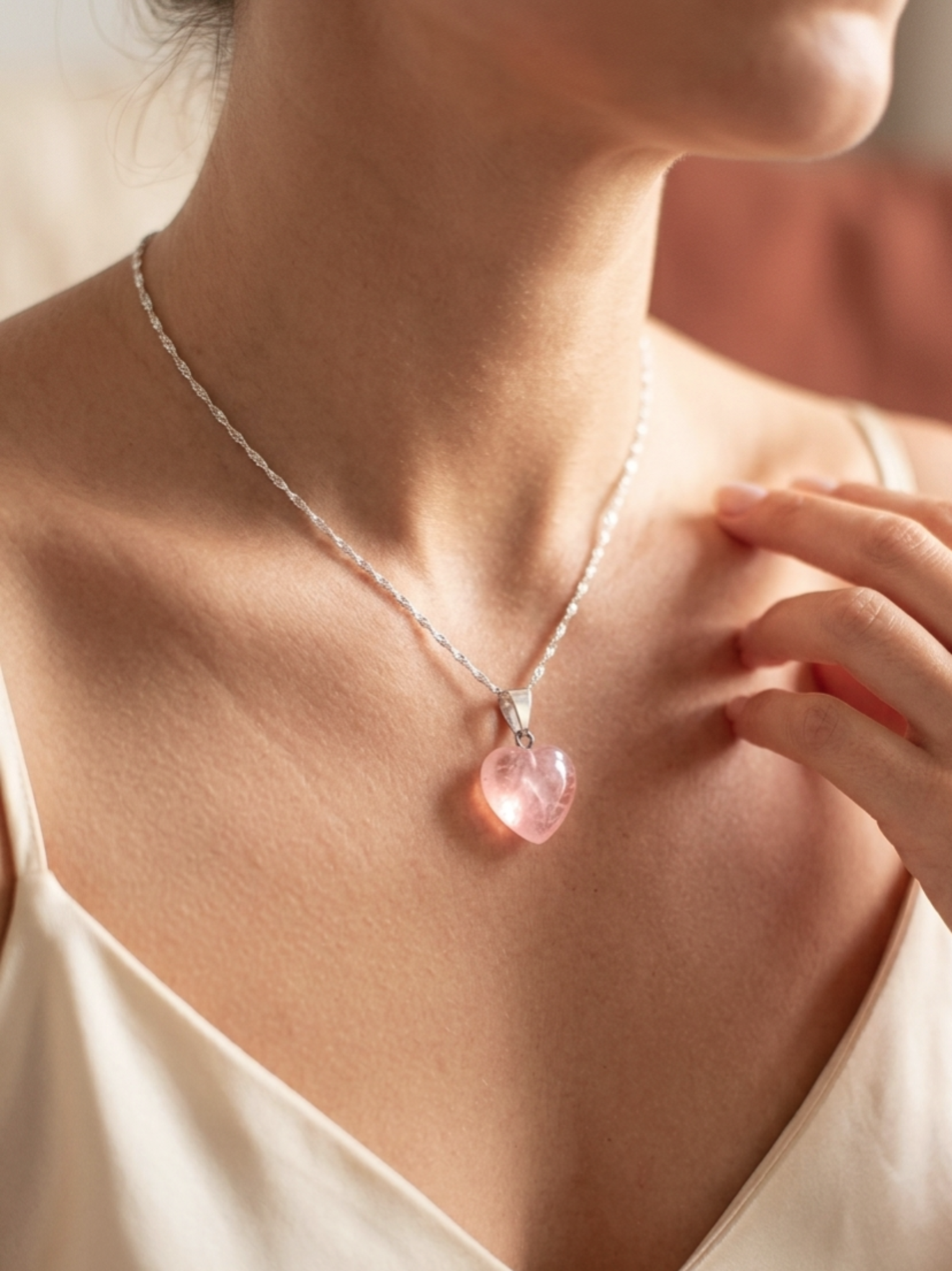 Collar en piedra Cuarzo Rosa "Amor del Corazón" para regalo