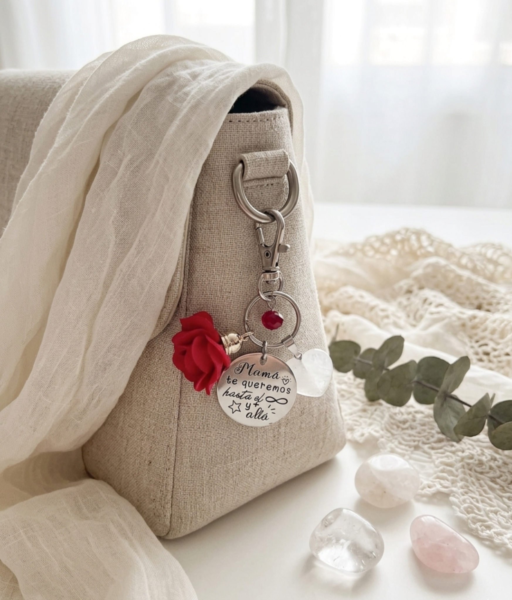 Llavero Amor Infinito para Mamá con Corazón de Cuarzo | Regalo para mamá