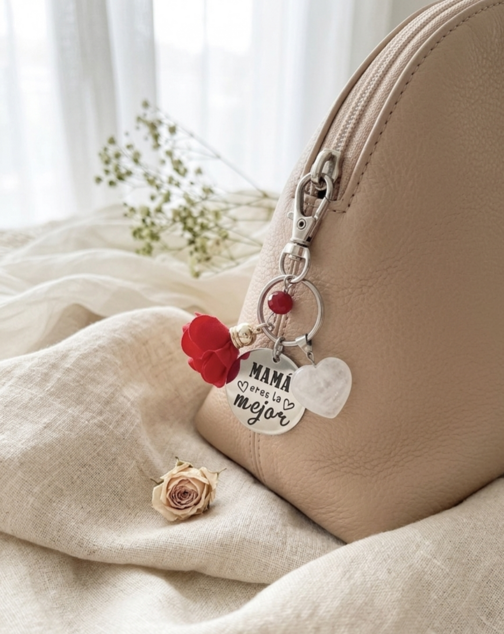 Llavero Mamá "Eres la mejor" con Corazón de Cuarzo | Regalo con Significado