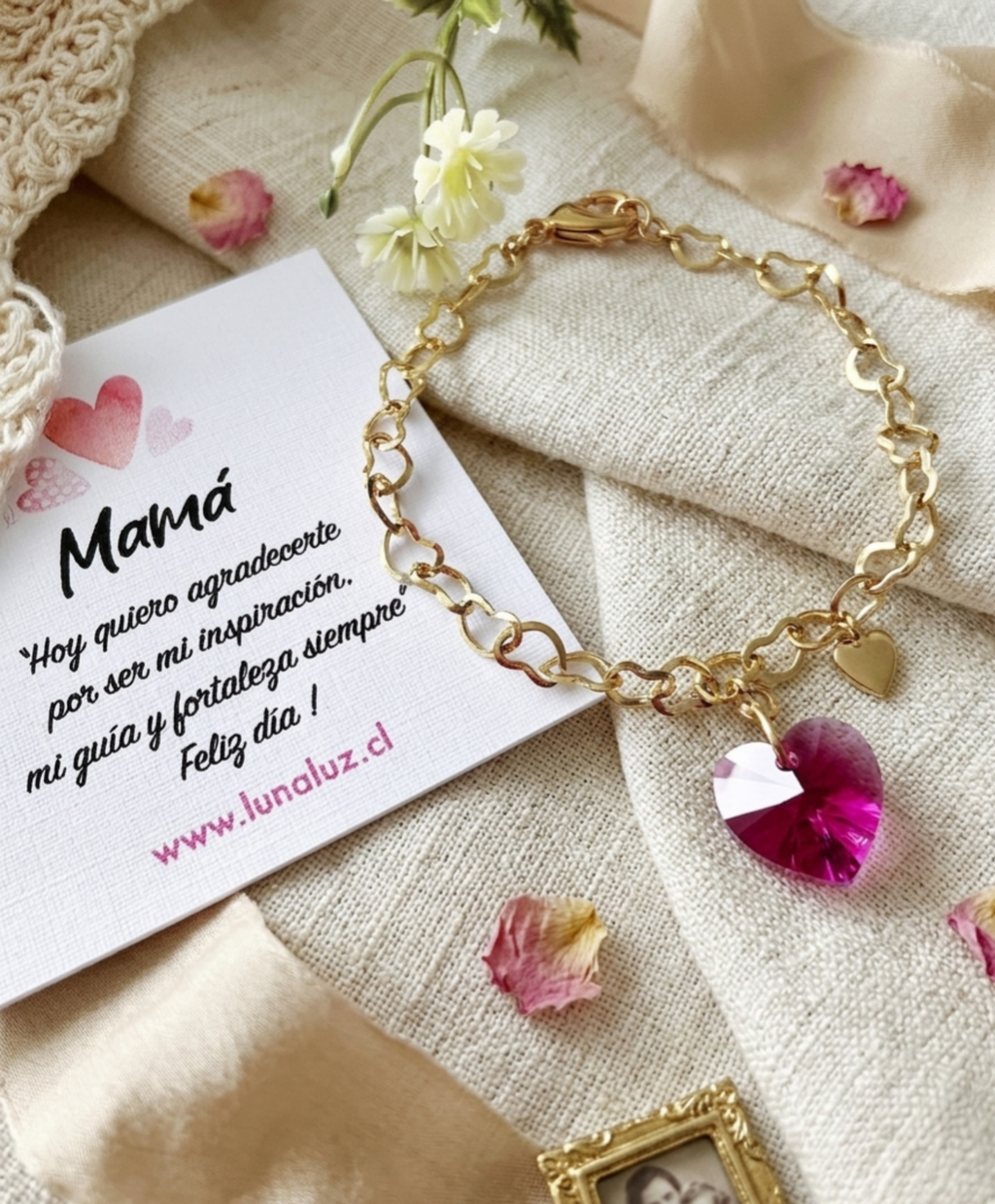 Pulsera Corazón Swarovski Rosa | Regalo con Significado para Mamá