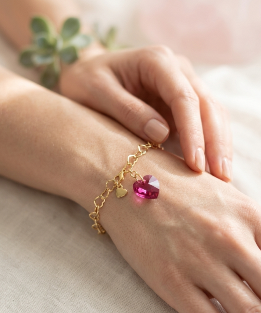 Pulsera Corazón Swarovski Rosa | Regalo con Significado para Mamá