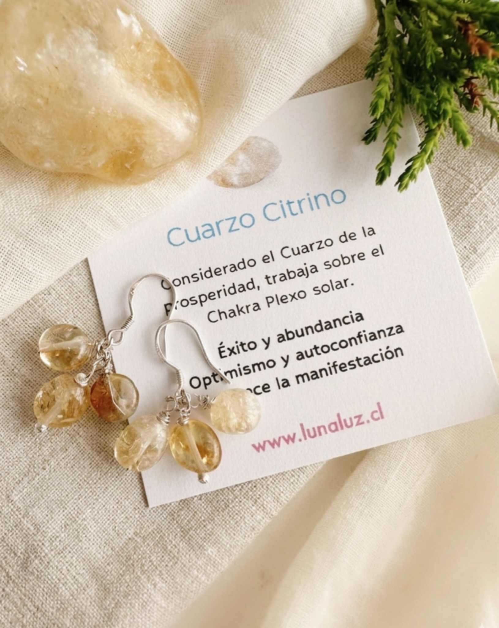 Aros con Piedra Cuarzo Citrino-Energia de Abundancia