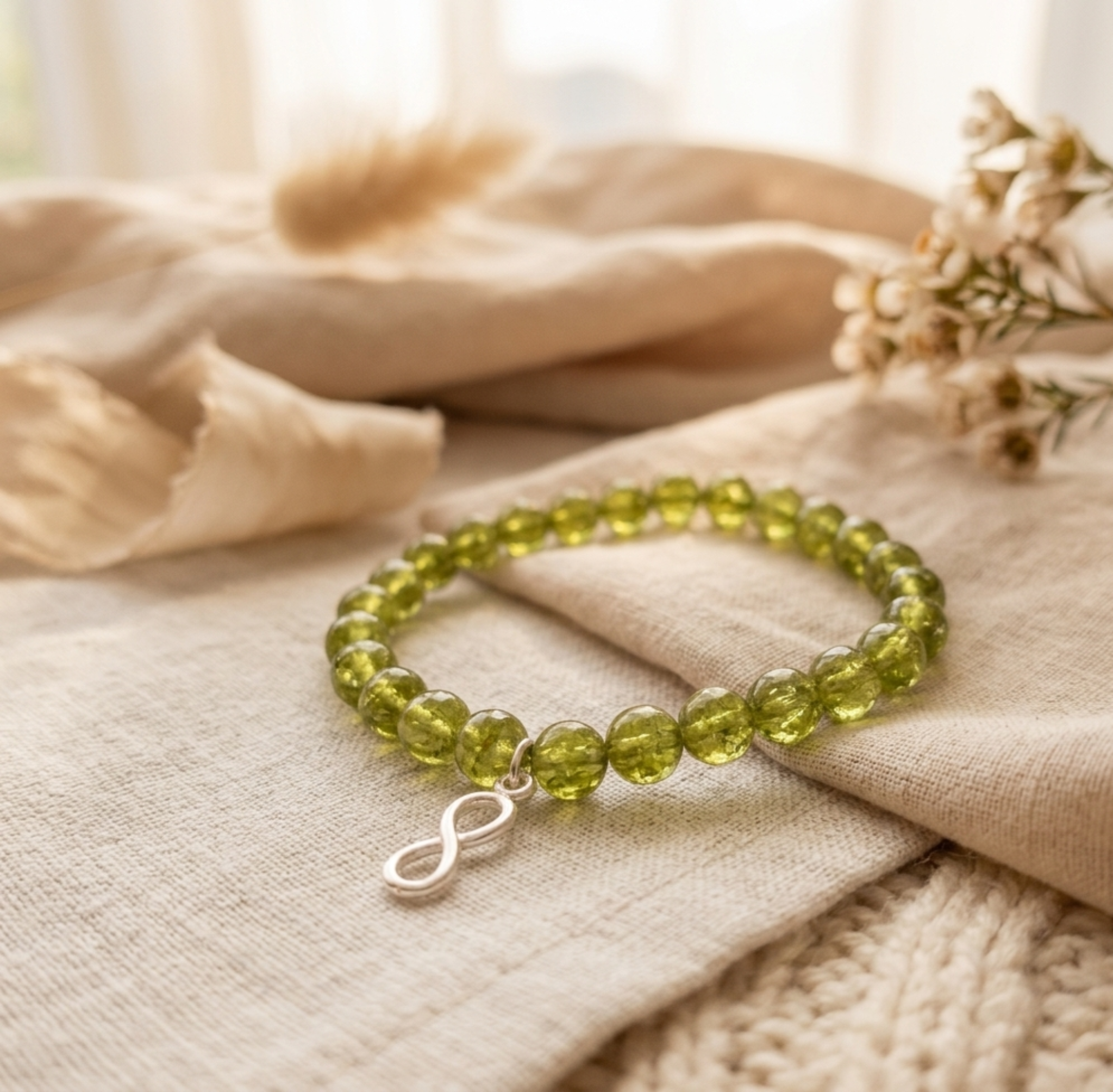 Pulsera "Florecer" en piedra Peridoto