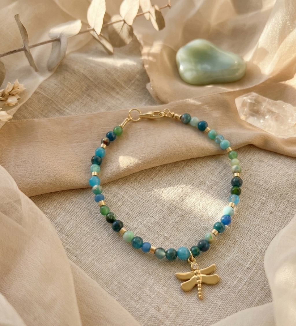 Pulsera "Evolución" en Piedras Verdosas Libélula | Naciste para evolucionar