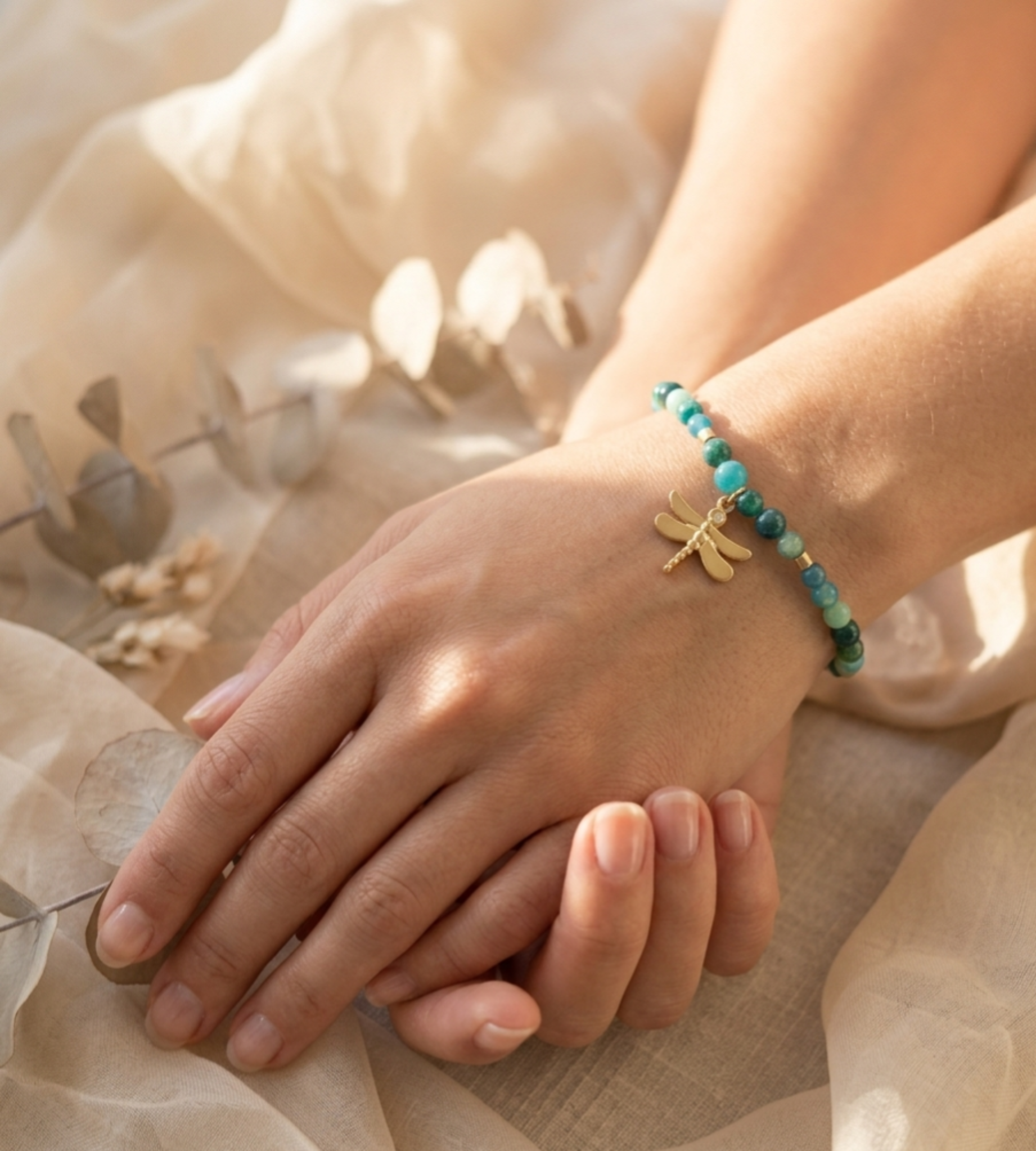 Pulsera "Evolución" en Piedras Verdosas Libélula | Naciste para evolucionar