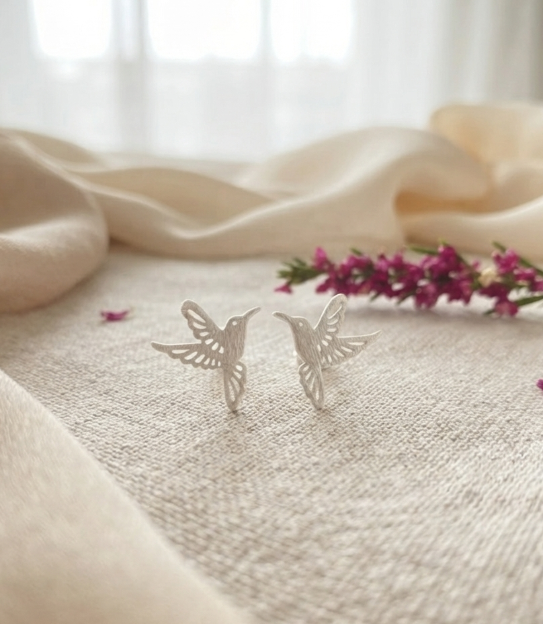 Aros Colibrí "Alegría, Libertad y Energía Positiva". Enchape de Plata 950
