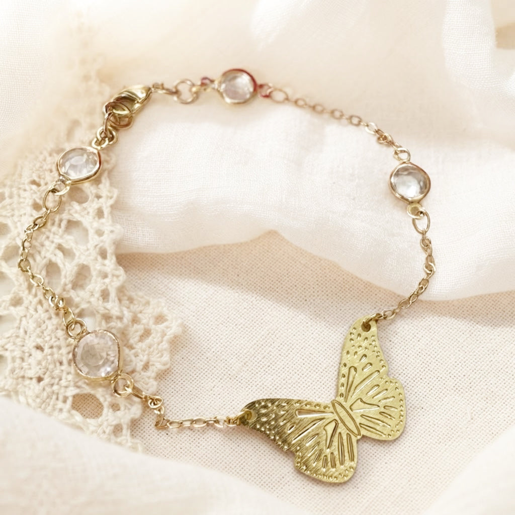 Pulsera "Abro mis alas"· Piedras naturales Enchape de Oro 18k