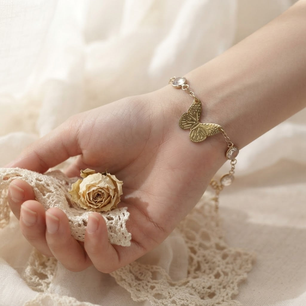 Pulsera "Abro mis alas"· Piedras naturales Enchape de Oro 18k