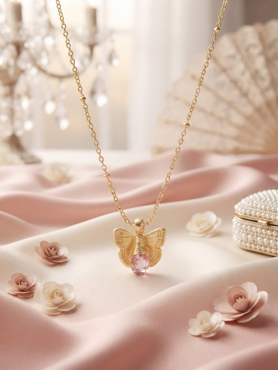 Collar "Siempre tu" en piedra Topacio Rosa. Enchape de Oro 18k