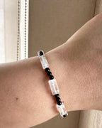 Pulsera elasticada de cuarzos y turmalina negra