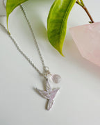 cadena fina plata de colibri con piedra cuarzo rosa