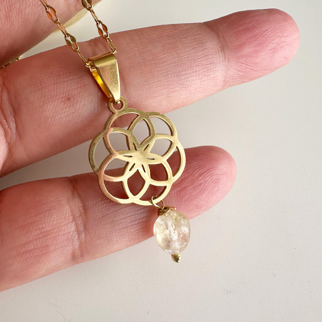 colgante semilla de la vida y cuarzo citrino