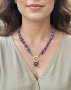 Collar corazón en piedra Amatista. Incluye significado de la piedra y packing para regalo