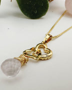 joyas gota de cuarzo en corazones doble, baño de oro 18k