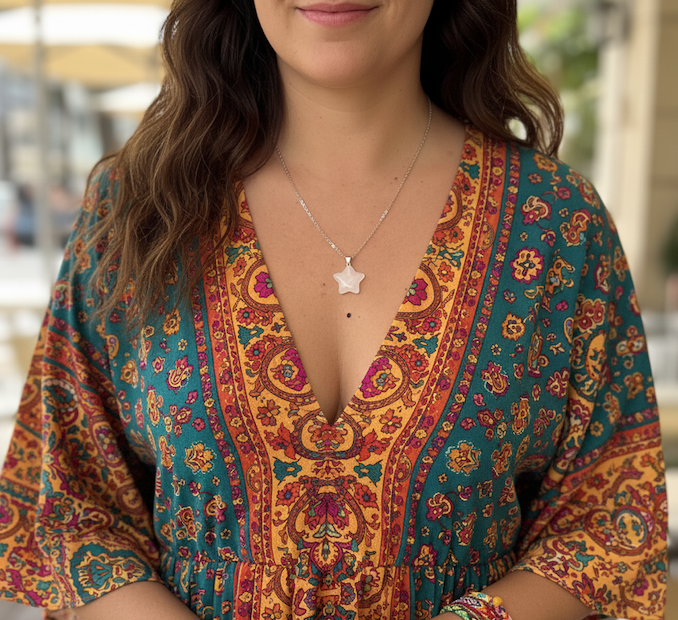 collar mujer de estrella en piedra cuarzo rosa 