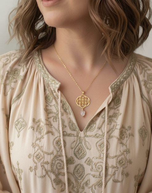 collar de mujer con semilla de la vida 