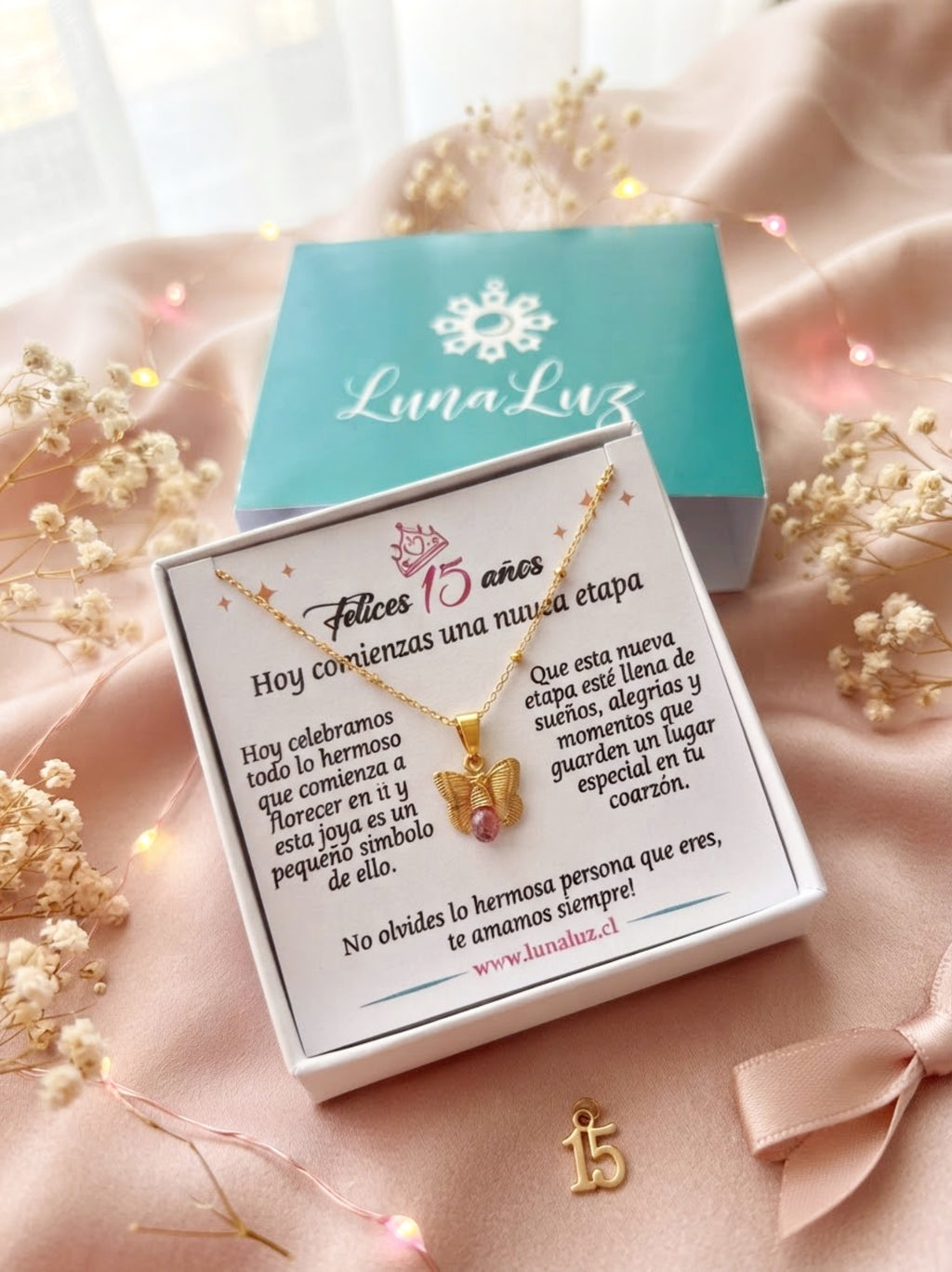 Collar "Siempre tu" en piedra Topacio Rosa. Enchape de Oro 18k