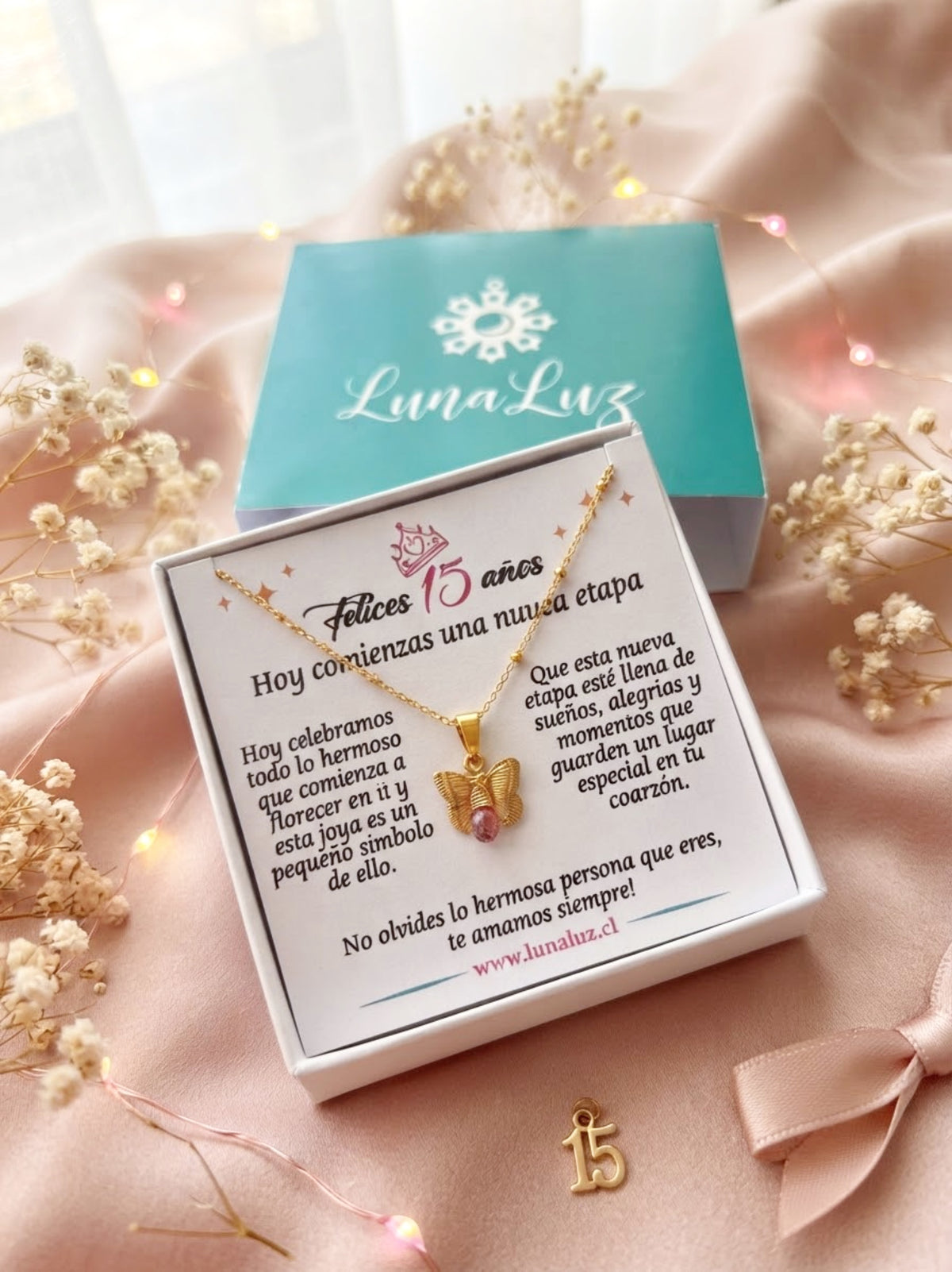 Collar "Siempre tu" en piedra Topacio Rosa. Enchape de Oro 18k
