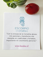 tarjeta impresa con el significado de la piedra cornalina y el significado de escorpio
