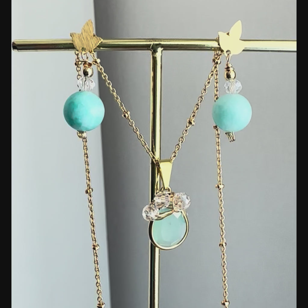 Conjunto “Luz del Cielo” – Collar y Aros en Tonalidades Celestes