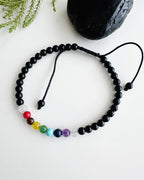 pulsera 7 chakras y piedras de onix negro, ajustable