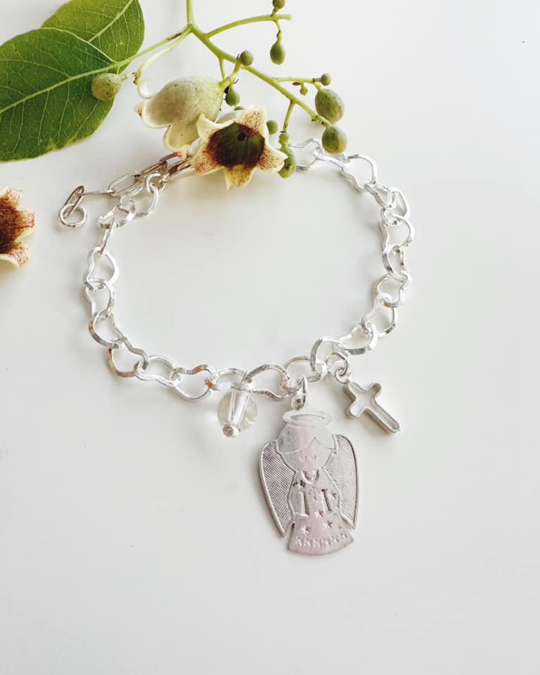 pulsera angel de la guarda y cruz de cristo