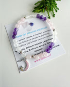 pulsera de piedras naturales: cuarzo rosa, amatista y selenita
