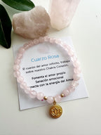 cuarzo rosa, pulsera de cuarzo rosa, propiedades del cuarzo rosa, piedra del amor, cuarzo rosa significado, joyas con piedras naturales, gemoterapia, sanación emocional.