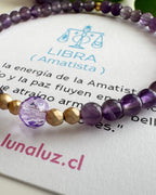 detalle de pulsera para el signo de libra, detalle de piedras amatistas sobre el significado de la piedra amatista para el signo de leo